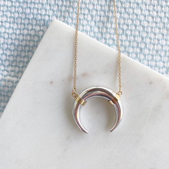 🆑 "Kinsey" Necklace || Silver & Gold Horn Pendant - Picture 6 of 14